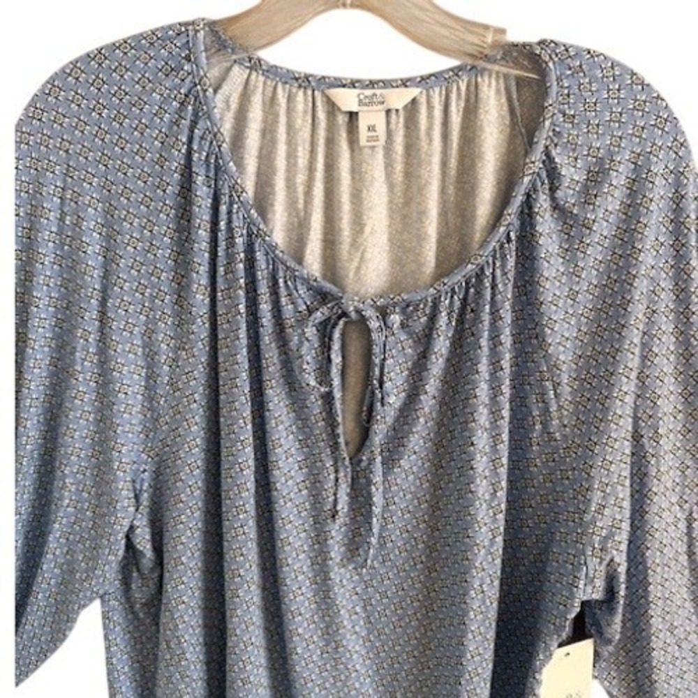 NWT Croft‎ & Barrow Blue & White Geometric Print 3/4 Sleeve Tunic Blouse  XXL